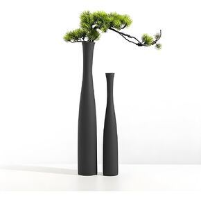 Matte Black Vase 2PCs| Minimalist Vase for Home Decor | Tall Skinny Vases | 3D Printed Plastic Faux Ceramic Cylinder | Aesthetic Single Stem Holder for Wedding Living Room Table Centerpiece (Black) in Kuwait