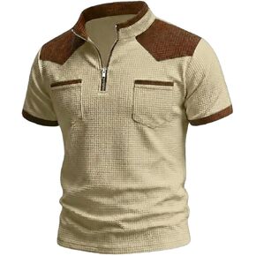 Mens Waffle Shirt Quarter Zip Pullover for Summer Breathable Shirts Workout Golf Tees Collared Short Sleeve T-Shirt in Saudi Arabia