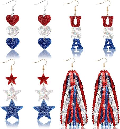 YARIEW 4th of July Independence Day Dangle Earrings for Women Red White Blue Patriotic Earrings for Women 250th Anniversary American Flag Drop Earring in Saudi Arabia