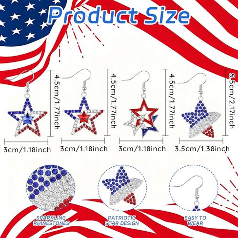 YARIEW 4th of July Independence Day Dangle Earrings for Women Red White Blue Patriotic Earrings for Women 250th Anniversary American Flag Drop Earring in Saudi Arabia