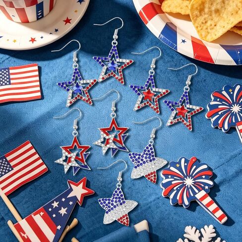 YARIEW 4th of July Independence Day Dangle Earrings for Women Red White Blue Patriotic Earrings for Women 250th Anniversary American Flag Drop Earring in Saudi Arabia