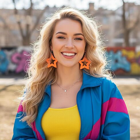4 Pairs Neon Star Earrings for Women, Colorful Retro 80s Earrings for Women, 80s 90s Costume Neon Party Accessories for Music Festivals Dancing Themed Parties in Saudi Arabia