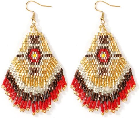 Bohemian Beaded Long Tassel Dangle Earrings for Women, Handmade Jewelry White Tarnish Resistant Lightweight Design, Stylish Accessory for Beach Vacation Party and Gift in Saudi Arabia