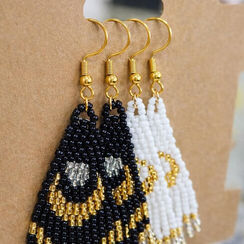 Bohemian Beaded Long Tassel Dangle Earrings for Women, Handmade Jewelry White Tarnish Resistant Lightweight Design, Stylish Accessory for Beach Vacation Party and Gift in Kuwait
