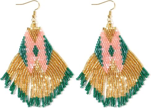 Bohemian Beaded Long Tassel Dangle Earrings for Women, Handmade Jewelry White Tarnish Resistant Lightweight Design, Stylish Accessory for Beach Vacation Party and Gift in Kuwait