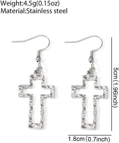 Gold Hollow Hammered Cross Dangle Earrings for Women Everyday Jewelry | Metal,large,silver,textured,openwork,lightweight,dainty,statement,minimalist,baptism,gifts,party,prom,daily,holiday,hook in Saudi Arabia