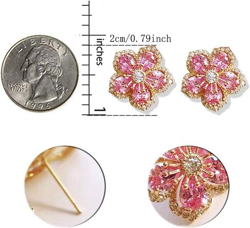 Handmade Chic Boho Pink Rhinestone Flower Statement Stud Earrings with Gold Flower Bud for Women Sister Mom Lover and Friends in Saudi Arabia