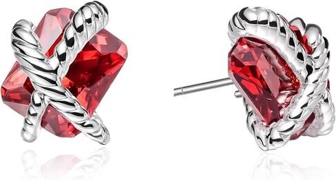 ARSIS Birthstone Earrings for Women, Sparkle Solitaire Diamond Accent Cubic Zirconia Stud Earrings, Woven Sugar Cube Studs, Hypoallergenic, 925 Sterling Silver Posts, Jewelry Gift for Mother's Day, Wife, Birthday in Saudi Arabia