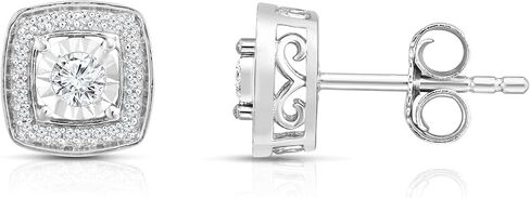 NATALIA DRAKE 1/4 Cttw Square Diamond Earrings Studs for Women in Rhodium Plated 925 Sterling Silver Color H-I/Clarity I2-I3 in Kuwait