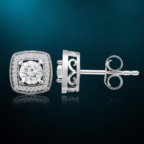 NATALIA DRAKE 1/4 Cttw Square Diamond Earrings Studs for Women in Rhodium Plated 925 Sterling Silver Color H-I/Clarity I2-I3 in Kuwait