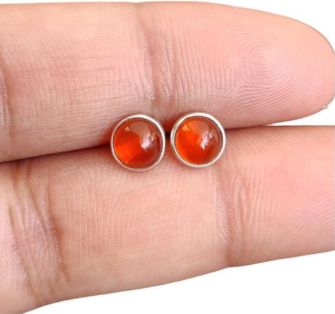 Natural Gemstone 925 Sterling Silver 6 MM Round Minimalist Studs Earrings for Women & Girls in Saudi Arabia