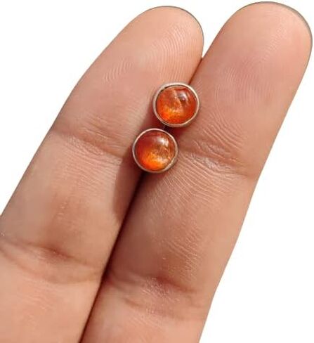 Natural Gemstone 925 Sterling Silver 6 MM Round Minimalist Studs Earrings for Women & Girls in Kuwait