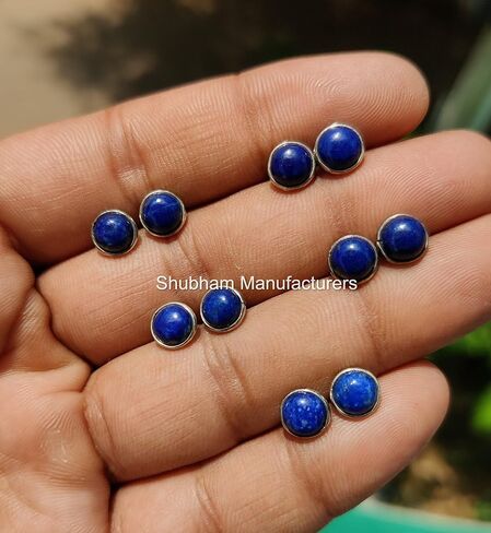 Natural Gemstone 925 Sterling Silver 6 MM Round Minimalist Studs Earrings for Women & Girls in Kuwait