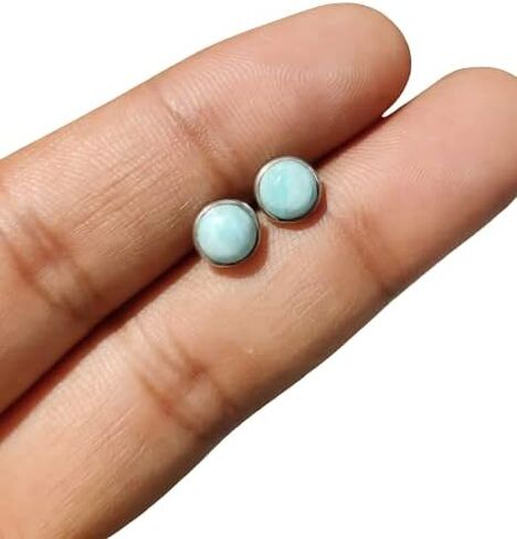 Natural Gemstone 925 Sterling Silver 6 MM Round Minimalist Studs Earrings for Women & Girls in Kuwait