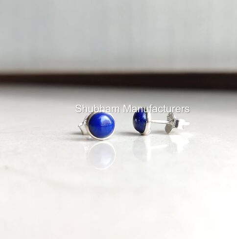 Natural Gemstone 925 Sterling Silver 6 MM Round Minimalist Studs Earrings for Women & Girls in Kuwait