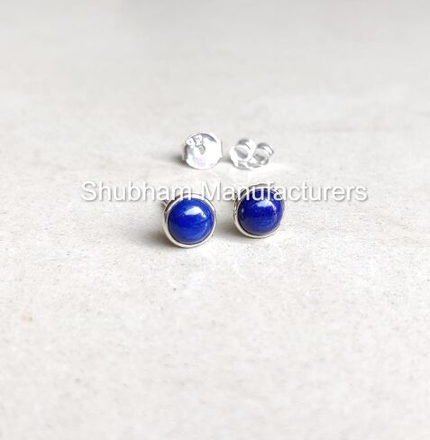 Natural Gemstone 925 Sterling Silver 6 MM Round Minimalist Studs Earrings for Women & Girls in Kuwait