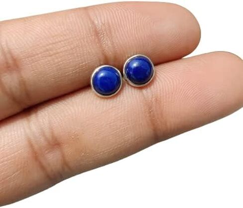 Natural Gemstone 925 Sterling Silver 6 MM Round Minimalist Studs Earrings for Women & Girls in Kuwait