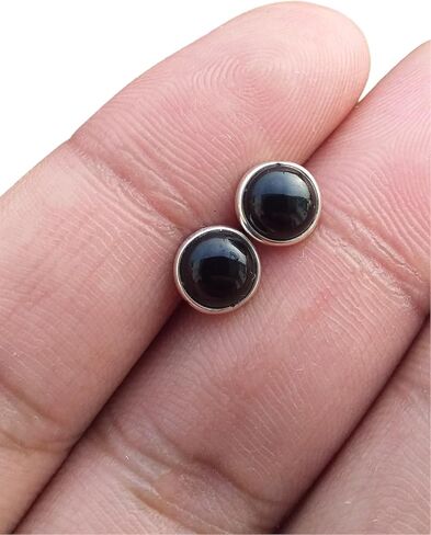 Natural Gemstone 925 Sterling Silver 6 MM Round Minimalist Studs Earrings for Women & Girls in Kuwait
