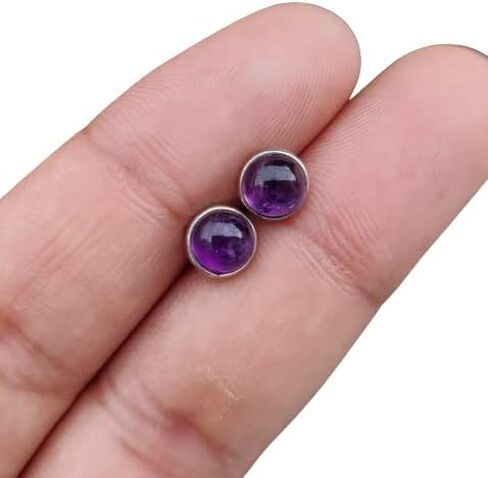 Natural Gemstone 925 Sterling Silver 6 MM Round Minimalist Studs Earrings for Women & Girls in Kuwait
