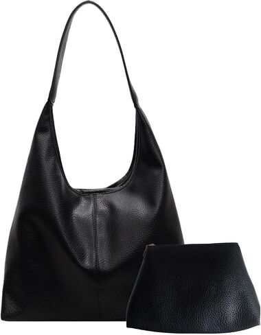 Leather Tote Bag For Women,Large Slouchy Hobo Shoulder Purse,Ladies Handbags & Black Purses (Tote_Black) in Saudi Arabia