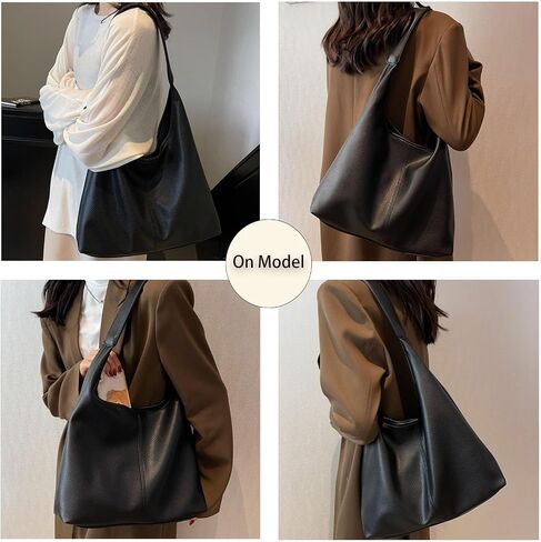 Leather Tote Bag For Women,Large Slouchy Hobo Shoulder Purse,Ladies Handbags & Black Purses (Tote_Black) in Saudi Arabia