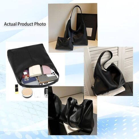 Leather Tote Bag For Women,Large Slouchy Hobo Shoulder Purse,Ladies Handbags & Black Purses (Tote_Black) in Saudi Arabia