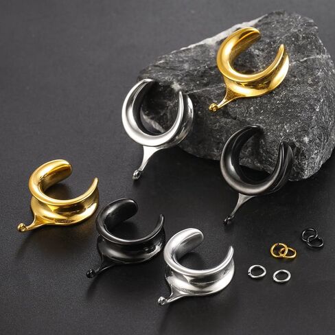 LADEMAYH 3 Pairs DIY Ear Dangle Gauges with Free Jump Rings, 316L Surgical Stainless Steel Saddle Plugs Tunnels, Men Women Ear Stretching Jewelry, 2g-1 3/16" (6mm-30mm) in Kuwait