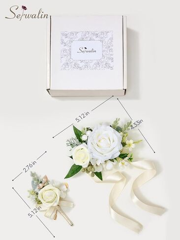 مجموعة Serwalin White Corsage and Boutonniere، مجموعة صدار معصم وعروة صناعية من الورد الاصطناعي لحفلة موسيقية، وحفلات العودة للوطن، وحفلات الزفاف، وحفلات الذكرى السنوية، وحفلات التخرج، وإكسسوارات الزهور in Kuwait