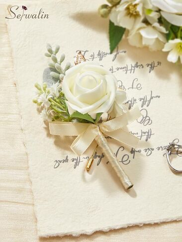 مجموعة Serwalin White Corsage and Boutonniere، مجموعة صدار معصم وعروة صناعية من الورد الاصطناعي لحفلة موسيقية، وحفلات العودة للوطن، وحفلات الزفاف، وحفلات الذكرى السنوية، وحفلات التخرج، وإكسسوارات الزهور in Kuwait