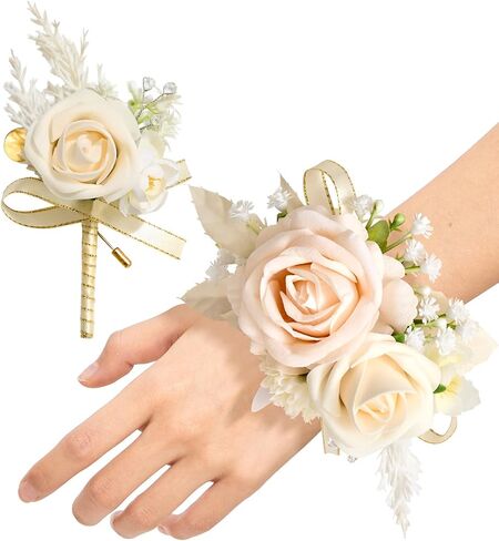 مجموعة Serwalin White Corsage and Boutonniere، مجموعة صدار معصم وعروة صناعية من الورد الاصطناعي لحفلة موسيقية، وحفلات العودة للوطن، وحفلات الزفاف، وحفلات الذكرى السنوية، وحفلات التخرج، وإكسسوارات الزهور in Kuwait
