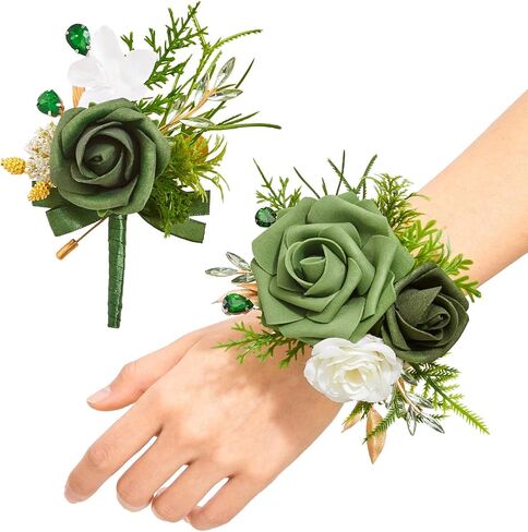 مجموعة Serwalin White Corsage and Boutonniere، مجموعة صدار معصم وعروة صناعية من الورد الاصطناعي لحفلة موسيقية، وحفلات العودة للوطن، وحفلات الزفاف، وحفلات الذكرى السنوية، وحفلات التخرج، وإكسسوارات الزهور in Kuwait