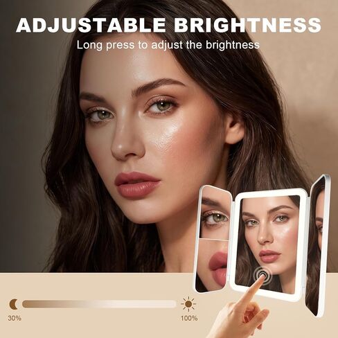 Makeup Mirror with Lights, 3000mAh 3X/2X/1X Magnification Vanity Mirror with Suction&Stand Base, 360° Adjustment Rechargeable Trifold Mirror for Travel/Bedroom/Dorm, Gifts for Women, Girls in Saudi Arabia
