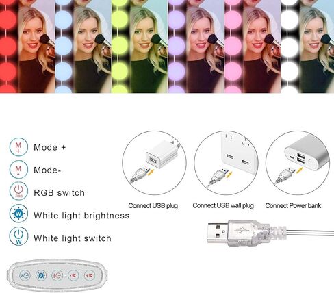 Vanity Lights for Mirror, 14-Bulb RGB Colorful DIY Hollywood Makeup Vanity Mirror Dimmable Lights in Saudi Arabia
