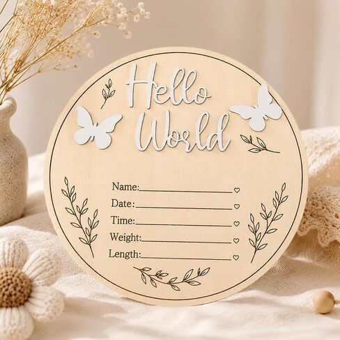Baby Announcement Hello World Wooden Welcome Baby Sign Hello World Newborn Sign Birth Announcement Sign with Pink Bow&Daisy Welcome Baby Name Sign for Hospital Photo Prop Nursery Decor Keepsake Gift in Saudi Arabia