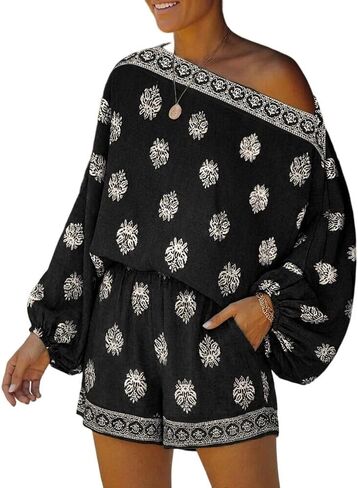 CHICME Women's 2 Piece Boho Outfit Lantern Sleeve Linen Top and Shorts Set Beach Vacation Summer Outfits in Saudi Arabia