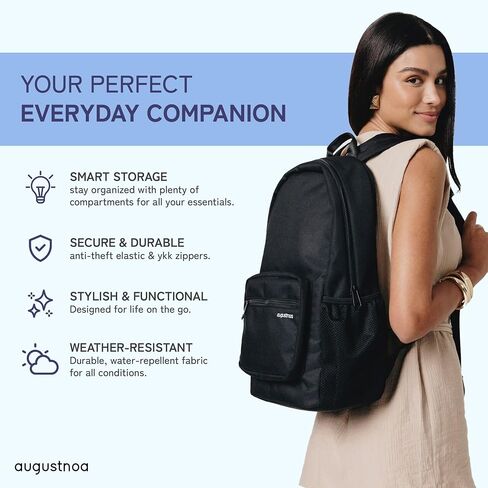 augustnoa Classic Noa Backpack | Fits 17" Laptop | Water-Resistant, 10 Pockets, Tablet Pocket & Drawstring Bag | Ideal for Work, School, Gym & Travel | Stylish and Comfortable Everyday Backpack in Saudi Arabia