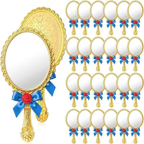 Sieral 24 Pcs Rose Beauty Princess Party Favors Beauty Princess Handheld Mirror with Rose Bow Vintage Embossed Hand Mirror Compact for Women Birthday Wedding Tea Party Supplies Travel Photo Props Gift in Kuwait