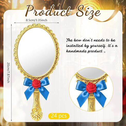 Sieral 24 Pcs Rose Beauty Princess Party Favors Beauty Princess Handheld Mirror with Rose Bow Vintage Embossed Hand Mirror Compact for Women Birthday Wedding Tea Party Supplies Travel Photo Props Gift in Kuwait