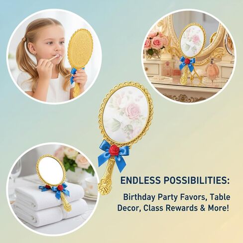 Sieral 24 Pcs Rose Beauty Princess Party Favors Beauty Princess Handheld Mirror with Rose Bow Vintage Embossed Hand Mirror Compact for Women Birthday Wedding Tea Party Supplies Travel Photo Props Gift in Kuwait