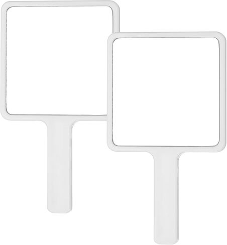 uxcell 2 Pcs Hand Mirror with Handle, 5" Square Travel Makeup Mirror Single-Sided Portable for Women Girls Cosmetic Lash Home Travel, White in Kuwait