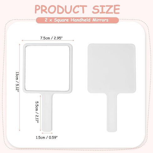 uxcell 2 Pcs Hand Mirror with Handle, 5" Square Travel Makeup Mirror Single-Sided Portable for Women Girls Cosmetic Lash Home Travel, White in Kuwait