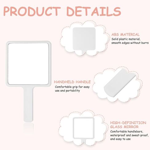 uxcell 2 Pcs Hand Mirror with Handle, 5" Square Travel Makeup Mirror Single-Sided Portable for Women Girls Cosmetic Lash Home Travel, White in Kuwait
