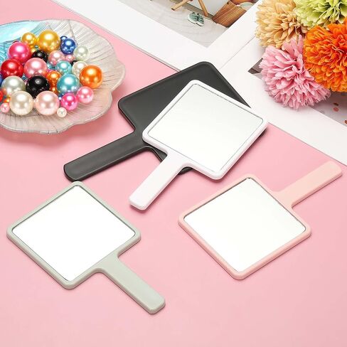 uxcell 2 Pcs Hand Mirror with Handle, 5" Square Travel Makeup Mirror Single-Sided Portable for Women Girls Cosmetic Lash Home Travel, White in Kuwait