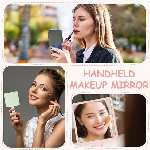 uxcell 2 Pcs Hand Mirror with Handle, 5" Square Travel Makeup Mirror Single-Sided Portable for Women Girls Cosmetic Lash Home Travel, White in Kuwait