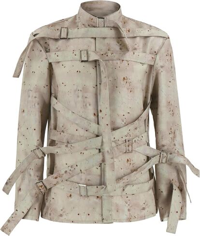 Men's Straight Jacket Costume Halloween Straitjacket Costume Scary Role Play Outfit with Cross Straps Metal Buckles in Saudi Arabia