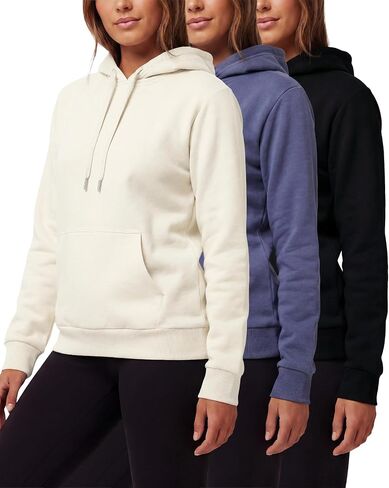 Real Essentials 3 Pack: Women's Fleece Long-Sleeve Pullover Hoodie Active Sweatshirt Kangaroo Pocket - (Available In Plus) in Saudi Arabia