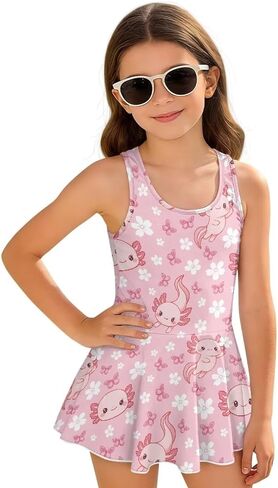Girls Sleeveless One Piece Swimsuit Bathing Suit Swimwear Cute Print Toddler Tank Dress with Bottom Casual Skirt in Saudi Arabia
