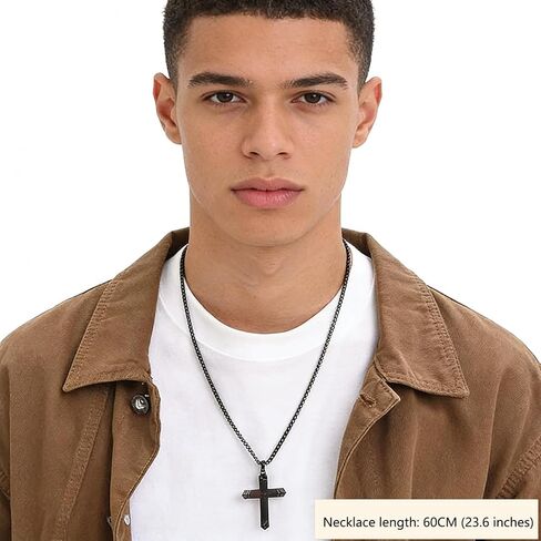 Lightning-Struck Ebony Cross Necklace for Men | Black Wood Stainless Steel Pendant， in Saudi Arabia