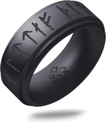 Knot Theory Viking Silicone Ring - Yours Always in Rune Characters Breathable Comfort Fit - Valentine's Engagement Mens Wedding Band in Saudi Arabia