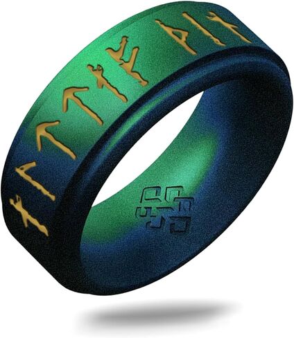 Knot Theory Viking Silicone Ring - Yours Always in Rune Characters Breathable Comfort Fit - Valentine's Engagement Mens Wedding Band in Saudi Arabia